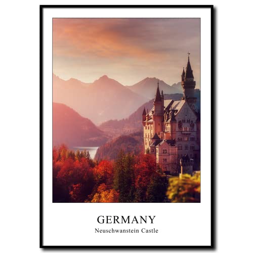 daazoo Wandbild Schloss Neuschwanstein mit Rahmen | AUFHÄNGFERTIG | Natur Berge Wohnzimmer Schlafzimmer Flur Büro Set groß | 50 x 70 cm von daazoo