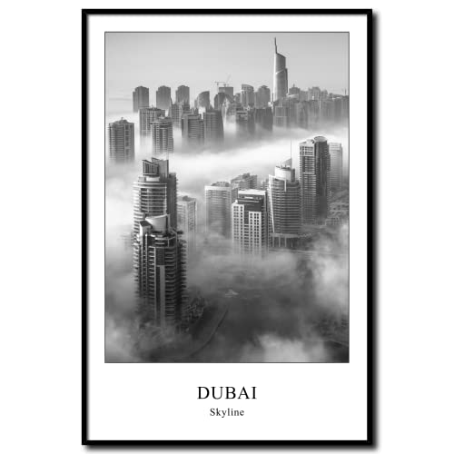 daazoo Wandbilder in Schwarz-Weiß Dubai Clouds | Bild mit Rahmen Poster gerahmt vintage | Wohnzimmer Schlafzimmer Home Office Büro | Skyline City | 40 x 60 cm von daazoo