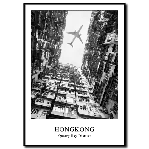 daazoo Wandbilder in Schwarz-Weiß Hongkong Quarry Bay | Bild mit Rahmen Poster gerahmt vintage | Wohnzimmer Schlafzimmer Home Office Büro | Monster Building Hong Kong | 50 x 70 cm von daazoo