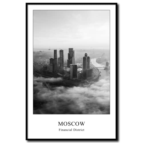 daazoo Wandbilder in Schwarz-Weiß Moskau Skyline | Bild mit Rahmen Poster gerahmt vintage | Wohnzimmer Schlafzimmer Home Office Büro | City Wolkenkratzer | 40 x 60 cm von daazoo