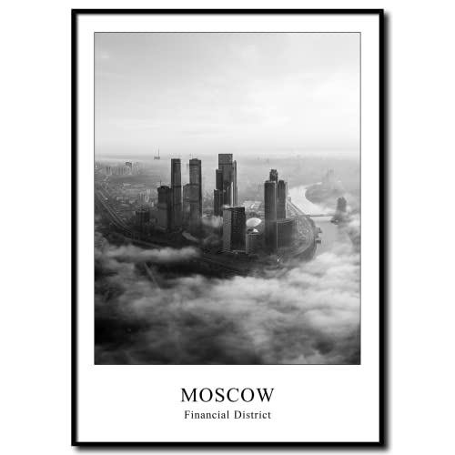 daazoo Wandbilder in Schwarz-Weiß Moskau Skyline | Bild mit Rahmen Poster gerahmt vintage | Wohnzimmer Schlafzimmer Home Office Büro | City Wolkenkratzer | 50 x 70 cm von daazoo