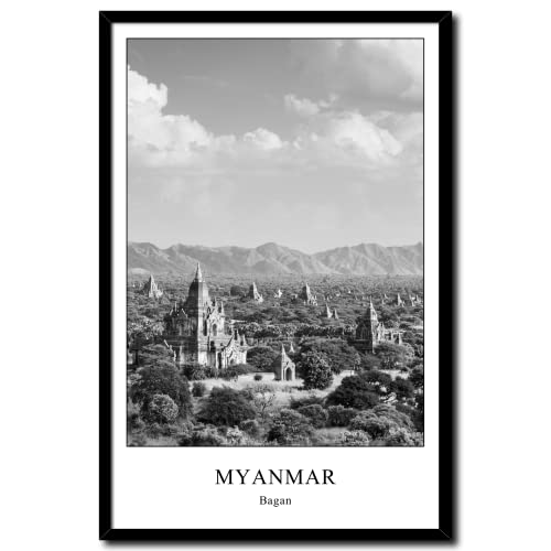 daazoo Wandbilder in Schwarz-Weiß Myanmar Bagan | Bild mit Rahmen Poster gerahmt vintage | Wohnzimmer Schlafzimmer Home Office Büro | Tempel Südostasien | 20 x 30 cm von daazoo