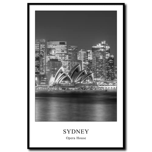 daazoo Wandbilder in Schwarz-Weiß Sydney Opernhaus | Bild mit Rahmen Poster gerahmt vintage | Wohnzimmer Schlafzimmer Home Office Büro | Australien Wahrzeichen | 40 x 60 cm von daazoo