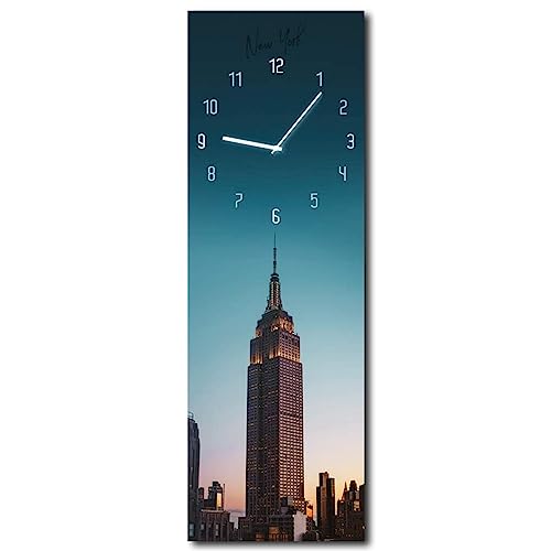 daazoo Wanduhr Empire State Building 20 x 60 cm (OHNE TICKGERÄUSCHE) – Glasuhr inklusive Wandaufhängung – Lautlose Uhr Made in EU für Wohnzimmer, Esszimmer, Flur oder Schlafzimmer – einfache Montage von daazoo