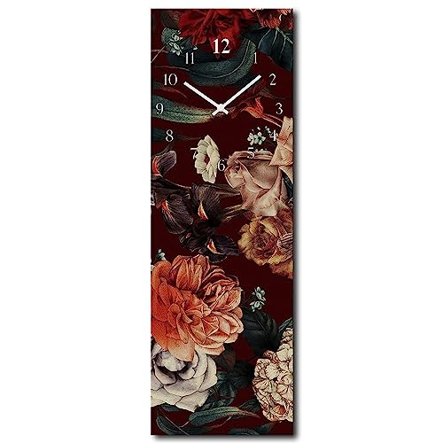 daazoo Wanduhr Flowers 20 x 60 cm (OHNE TICKGERÄUSCHE) – Glasuhr inklusive Wandaufhängung – Lautlose Uhr Made in EU für Wohnzimmer, Esszimmer, Flur oder Schlafzimmer – einfache Montage von daazoo