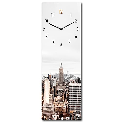 daazoo Wanduhr New York Skyline 20 x 60 cm (OHNE TICKGERÄUSCHE) – Glasuhr inklusive Wandaufhängung – Lautlose Uhr Made in EU für Wohnzimmer, Esszimmer, Flur oder Schlafzimmer – einfache Montage von daazoo