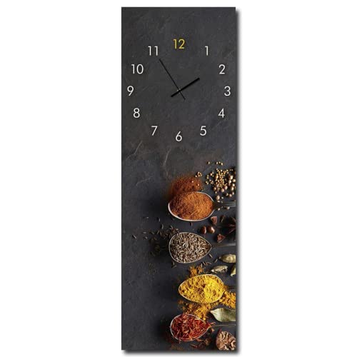 daazoo Wanduhr Spices & Spoons 20 x 60 cm | lautlose Uhr aus Glas Made in EU - Glasuhr inklusive Wandaufhängung - Wanduhr ohne Tickgeräusche mit Metallzeiger | Küchenuhr Küche | eckig | analog modern von daazoo