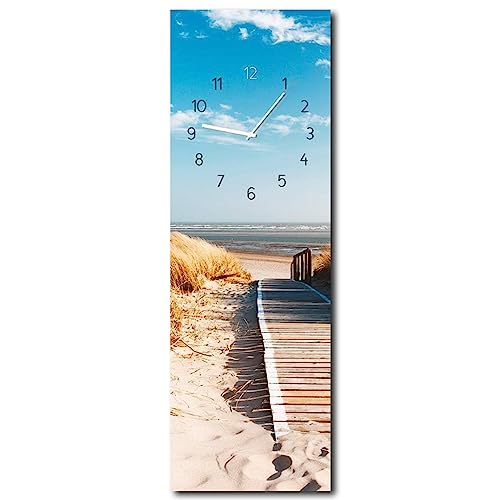 daazoo Wanduhr Sunny Beach 20 x 60 cm (OHNE TICKGERÄUSCHE) – Glasuhr inklusive Wandaufhängung – Lautlose Uhr Made in EU für Wohnzimmer, Esszimmer, Flur oder Schlafzimmer – einfache Montage von daazoo