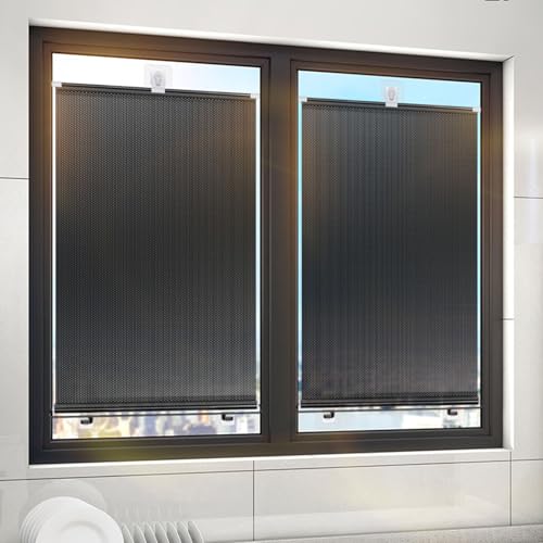 2er-Pack Saugnapfes Rollo Fensterrollo,Sonnenschutz Verdunkelungsrollo mit Saugnäpfen,Sichtschutz Temporäre Jalousien Für Fenster,Sichtschutz,für Büro,Auto,Ohne Bohren von dabin007