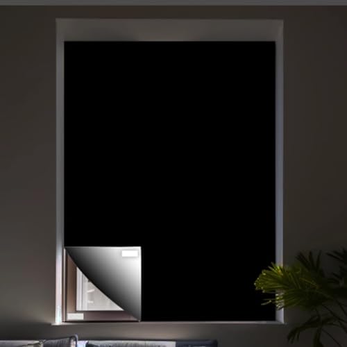 Verdunklungsstoff Fenster 100% Lichtundurchlässig,Verdunklungsfolie für Fenster, Verdunkelung Sonnenschutz Fenster innen außen, Fenster Verdunkelung ohne Bohren Dark Verdunkelungsrollo von dabin007