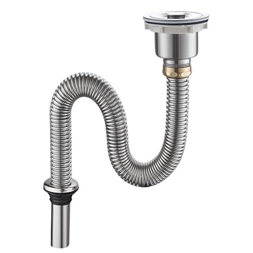 Waschbecken Ablaufgarnitur,Edelstahl Abfluss Waschbecken mit Siebkorbventil Abfluss Küchenspüle Kit Abflussrohr Ausziehbar Abflussgarnitur flexibler Siphon Geeignet für Küchenspüle (80cm) von dabin007