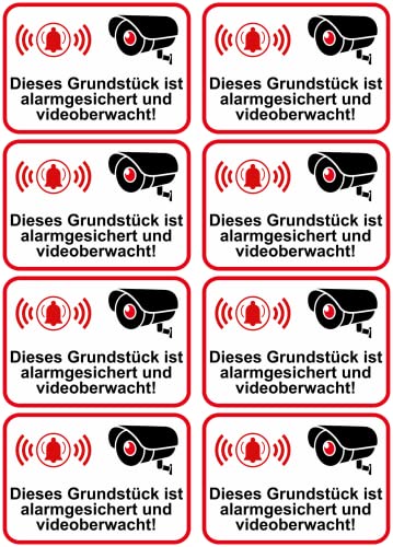 8 x Aufkleber - Alarmgesichert Videoüberwachung - 7x5 cm Aufkleber - Sticker Einbruchschutz Alarmanlage Warnschild - Hinweisschild selbstklebend Premium Qualität Sticker AD07 von daged