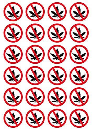 Daged 24 Stück Cannabis Rauchen Verboten Aufkleber 3,5ø cm Cannabiskonssum Hinweiszeichen Sticker CCT-01 von daged