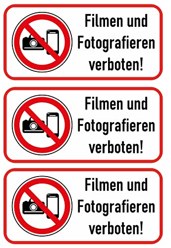 Daged 3x Filmen und Fotografieren verboten Aufkleber 10x5 cm Bildaufnahmen Kameras Hinweiszeichen Sicherheitszeichen Sticker T-067 von daged
