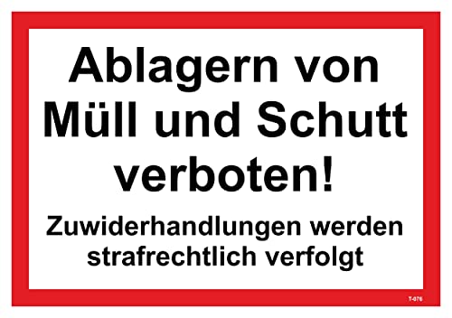 Daged Ablegen von Müll und Schutt verboten Aufkleber 23x16 cm Hinweiszeichen Sicherheitszeichen Sticker T-076 von daged