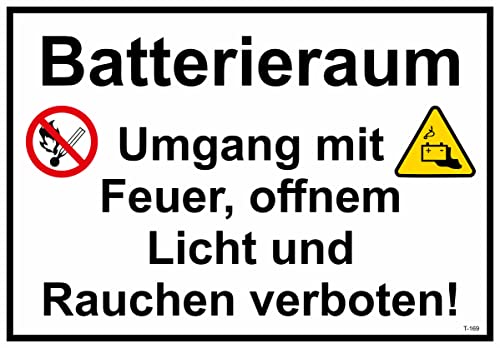 Daged Batterieraum Umgang mit Feuer offenem Licht und Rauchen verboten Aufkleber 23x16 cm Hinweiszeichen ISO 7010-P023 Sticker T-169 von daged