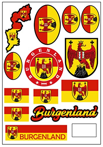 Daged Burgenland Österreich Aufkleber Karte Stickerbogen - Reiseaufkleber PKW Auto Motorrad Biker Flagge Fahne Deko AK von daged