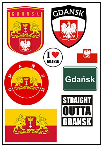 Daged Danzig Polen Aufkleber Karte 8 Stück - PKW Auto Motorrad Biker Flagge Fahne Vinyl ST von daged