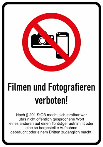 Daged Filmen und Fotografieren verboten Filmaufnahmen Aufkleber 14x10 cm Bildaufnahmen Kameras Hinweiszeichen Sicherheitszeichen Sticker MT-056 von daged