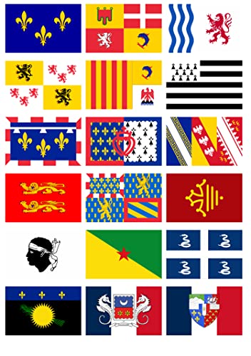 Daged Frankreich Rgionen Alle Flaggen Fahnen Set 18 Stück Aufkleber Karte Sticker-Bogen - PKW Auto Fahne Flaggenset - Reg von daged