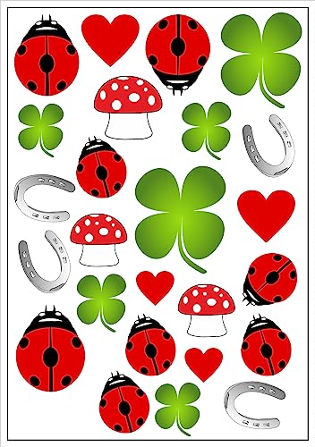 Daged Glücksymbole 25 x Aufkleber - Hufeisen - Kleeblatt - Pilz - Maikäfer - Herz Sticker Set - - Tuning - PKW - Auto Motorrad Fahrrad Quad Bike Fun von daged