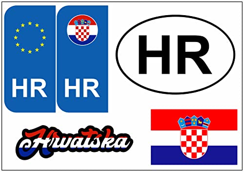 Daged Kroatien Aufkleber Karte 5 Stück - Auslandskennzeichen Nummernschild PKW Auto Motorrad Biker Flagge Fahne Vinyl KN von daged