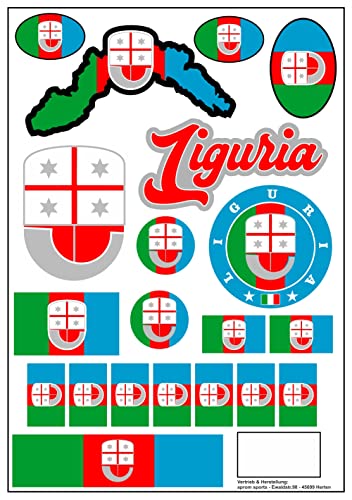 Daged Ligurien Italien Aufkleber Karte Stickerbogen - Reiseaufkleber PKW Auto Motorrad Biker Flagge Fahne Deko AK von daged