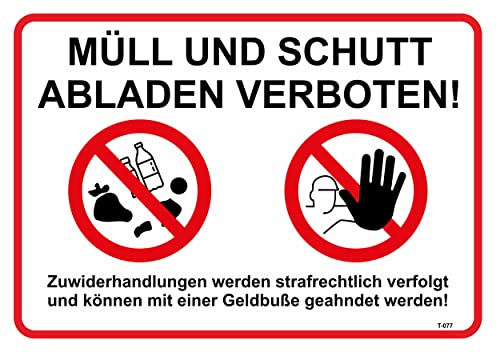 Daged Müll und Schutt Abladen verboten Aufkleber 23x16 cm Hinweiszeichen Sicherheitszeichen Sticker T-077 von daged
