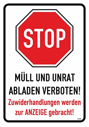 Daged Müll und Unrat Abladen verboten Aufkleber 23x16 cm Hinweiszeichen Sicherheitszeichen Sticker T-078 von daged