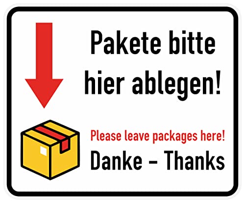 Daged Pakete bitte hier Ablegen! Aufkleber Größe 14x10 cm Post Zustellung Paketdienst Hinweiszeichen kontaktlose Paketübergabe Sticker MT-29 von daged