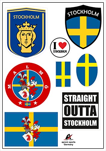 Daged Stockholm Schweden Aufkleber Karte 8 Stück - PKW Auto Motorrad Biker Flagge Fahne Vinyl ST von daged