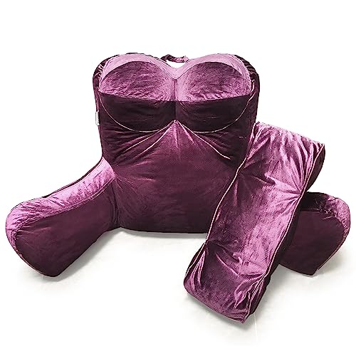 daguizu Lesekissen für Erwachsene Bettkissen zum Sitzen im Bett aus zerkleinertem Memory Foam - Sesselkissen mit Armlehne Ultra-bequem und ergonomisch - Rückenkissen Violett von daguizu