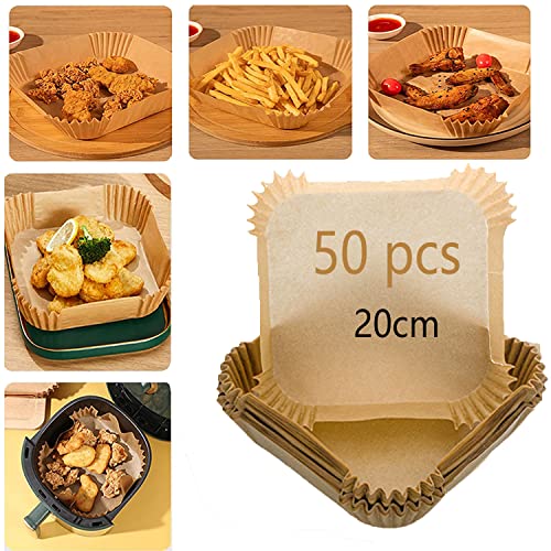 Backpapier Airfryer 50 Stück Backpapier für Heißluftfritteuse 20cm Backpacker ölfest Antihaft Einweg Luftfritteusen Quadrat Pergamentpapier für Heißluftfritteuse Bratpfanne Ofen Mikrowelle von DAILINK