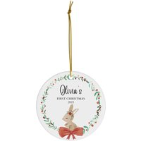 Personalisierter Weihnachtshasen Kranz Ornament #96 | Niedliches Weihnachtsbaum Dekor 2023 Keramik Ornamente von dailyblotsco