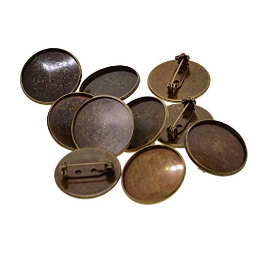 dailymall 10pcs DIY Brosche Erkenntnisse, Brosche Basis Rohlinge Tabletts Rücken, Größe: 25mm, Runde Blank Cabochon Schmuck Broschen Einstellungen - Bronze von dailymall