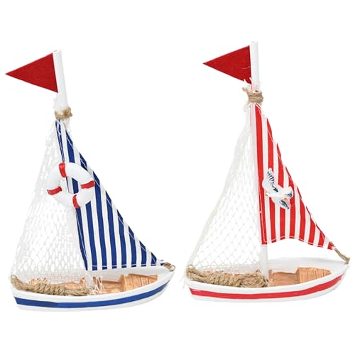damaloo 2X Segelboot Deko aus Holz – Maritime-Schiff-Deko zum Hinstellen – Segelschiff Anker Boot Dekoration – Badezimmer maritim – Holzdeko Wohnzimmer & Sommerdeko für Strandkorb Ostsee von damaloo