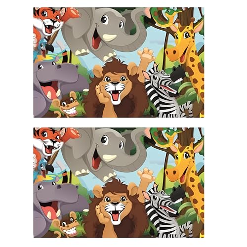 damaloo 2X Urwald Tiere Tischsets für Kinder - Tier Motiv Platzdeckchen für Kinder - Bastelunterlage, Knetunterlage & Malunterlage für Kinder - 2er Tischset für Kinder - Abwaschbare Tischsets von damaloo