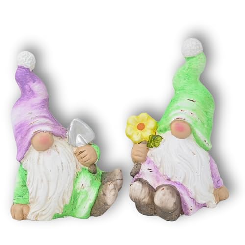 damaloo 2X Wichtel Figuren Set 16cm - Gartenzwerge für außen - Keramik Frühlingsdeko - Outdoor Osterwichtel - Herbstdeko Garten - Frühjahrsdeko Zwerge mit Zipfelmütze - Herbstwichtel Figur von damaloo