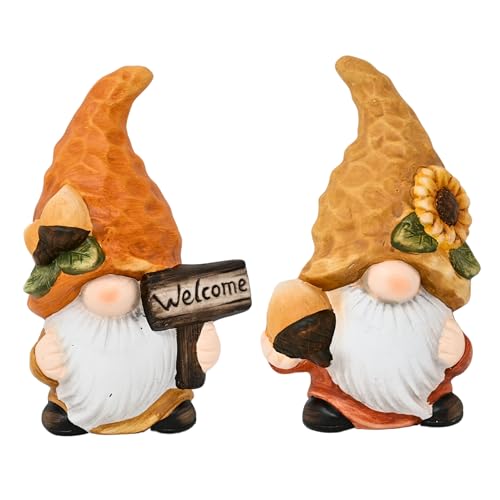 damaloo 2X Wichtel Figuren Set 26 cm - Große Gartenzwerge für außen - Keramik Frühlingsdeko - Outdoor Osterwichtel - Herbstdeko Garten - Frühjahrsdeko Zwerge mit Zipfelmütze - Herbstwichtel Figur von damaloo