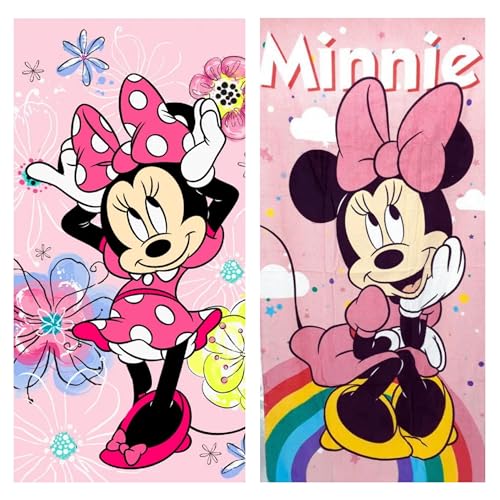 damaloo 2er Handtuch Set mit Minnie Mouse Motiv - Duschhandtuch 70x140 cm - Badehandtuch Kinder - Kinderhandtuch Mädchen - Strandtuch Kinder und Erwachsene von damaloo