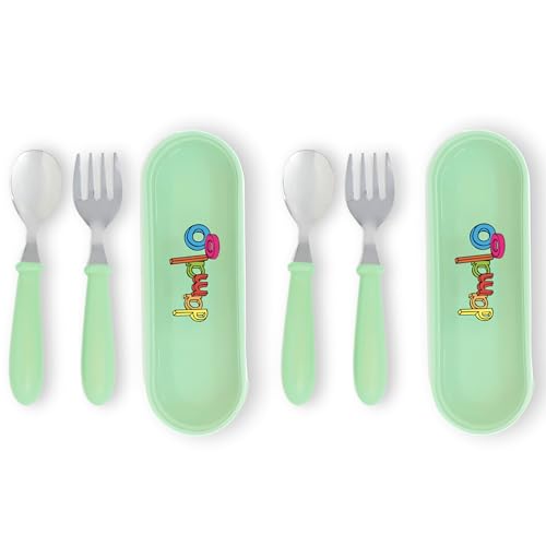 damaloo 2x Kinderbesteck Set ab 6 Monaten – Edelstahl Besteck BPA-frei – Löffel & Gabel mit Besteckbox – Rostfrei & spülmaschinengeeignet – Besteckset für Kita, Kindergarten & Reisen (Grün) von damaloo
