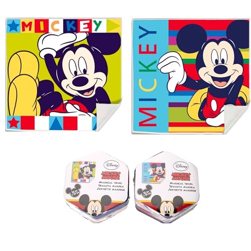 damaloo 2er Zauberhandtuch Kindergeburtstag Mitgebsel Set Mickey Mouse - Komprimierte Handtücher als Gastgeschenke Set für Party - Gepresstes Handtuch Kinder, Jungen und Mädchen für Geburtstag von damaloo