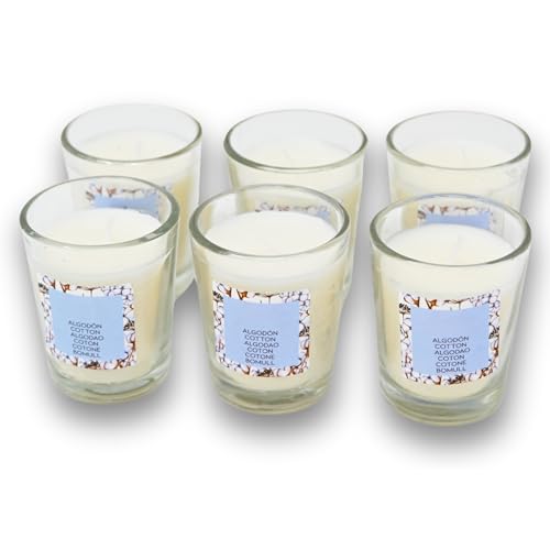 damaloo 6x Duftkerzen im Set weiß – 8h Weiße Kerzen Teelichter mit frischem Duft – Mini Stumpenkerzen Deko – Kleine Kerze im Glas – 6er Kerzenset für Bad - Duftkerze klein als Dekoration von damaloo