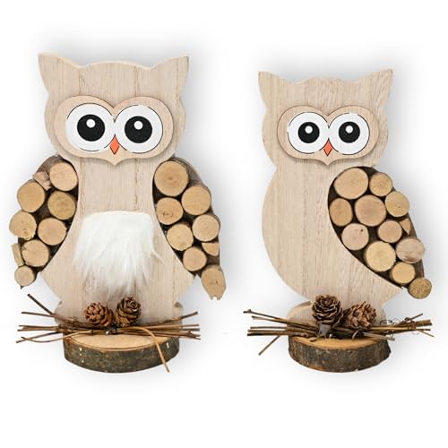 damaloo Eulenfiguren 2er Set aus Holz – Rustikale Tier Deko für Wohnzimmer, Regal, Fensterbank oder Tisch – Natur Dekofiguren mit Zapfen und Zweigen – 18 x 12 cm damaloo Eulenfiguren 2er Set aus Holz – Rustikale Tier Deko für Wohnzimmer, Regal, Fensterbank oder Tisch – Natur Dekofiguren mit Zapfen und Zweigen – 18 x 12 cm von damaloo