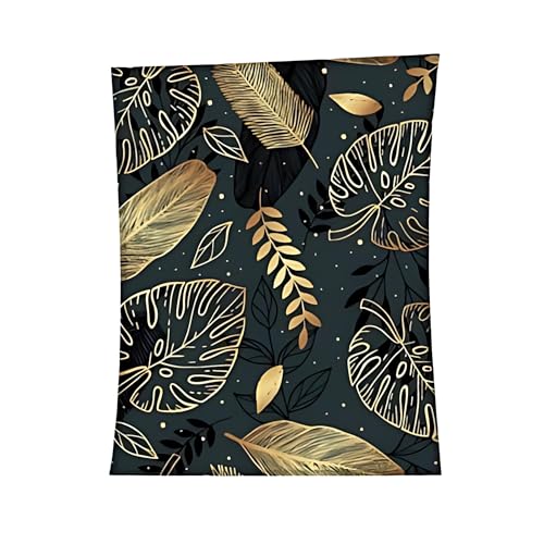 damaloo Fleecedecke 150x200 schwarz mit goldenen Blättern - Flauschige Sofa Decke für Erwachsene & Kinder - XXL Couch Decke - Warme Herbst Kuscheldecke - Tagesdecke für Sofa - Weiche Winterdecke von damaloo