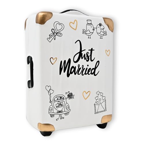 damaloo Hochzeits Spardose – Just Married Koffer – Hochzeitssparbüchse – Geldgeschenk Hochzeit – Sparbox – Sparschwein – Wunscherfüller – Geldsparbox – Spendenschwein – Hochzeitskasse – XXL Sparbüchse von damaloo