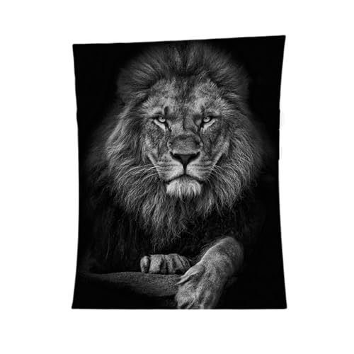 damaloo Schwarze Fleecedecke 150x200 mit Löwe - Flauschige Sofa Decke für Erwachsene & Kinder - XXL Couch Decke - Warme Herbst Kuscheldecke - Tagesdecke für Sofa - Weiche Winterdecke von damaloo