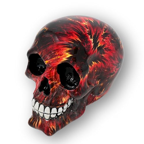 damaloo Totenkopf Deko schwarz & rot glänzend - Totenschädel Dark Romance - Skelett Schädel - Gruseldeko - Skull Tag der Toten Skulptur - Gruselige Halloween Dekoration - Steampunk Gothic Skeleton von damaloo