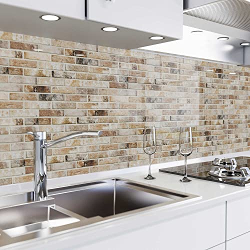 danario Küchenrückwand selbstklebend - Glasoptik - Spritzschutz Küche - versteifte PET Folie - 0,8 mm - Ziegelsteine - 60cm x 280cm von danario