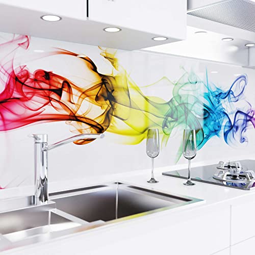 danario Küchenrückwand selbstklebend - Glasoptik - Spritzschutz Küche - versteifte PET Folie - 0,8 mm - Bunter Rauch - 60cm x 500cm von danario